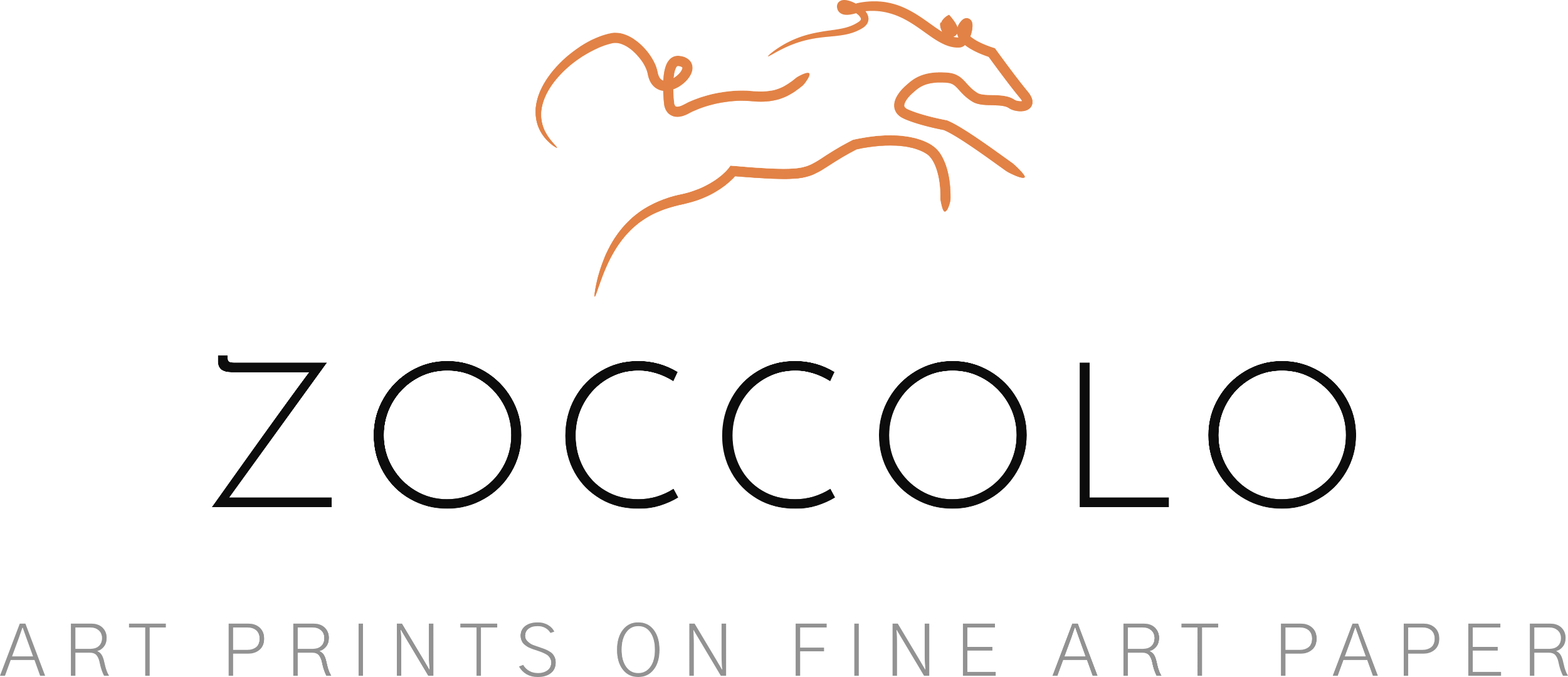 Zoccolo Brand Name, tag line reads Art Prints on Fine Art Paper, and Logo of Horse
